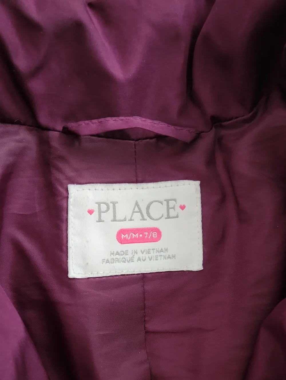 Girls Plum Puffer Jacket Size Medium 7/8